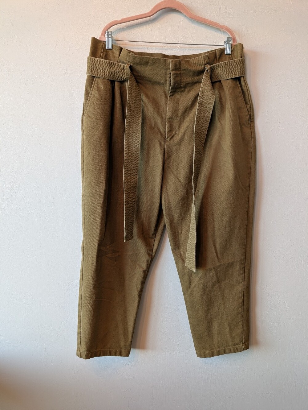 A New Day Dusty Muted Green High-Rise Tapered Pants with Belt Size 18 Paperbag